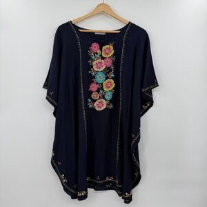 Women's spartina 449 linen blend dress tunic cover up one size blue embroidered